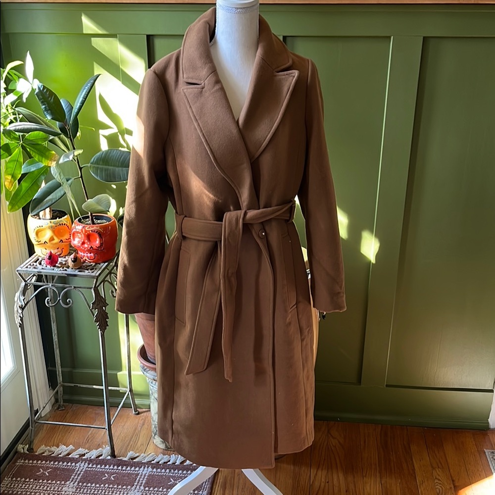 H&M Brown Tan Camel Long Maxi Midi Belted Coat